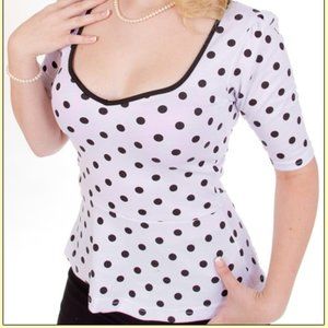 RockSteady White and Black Polka Dot Peplum Top NWT